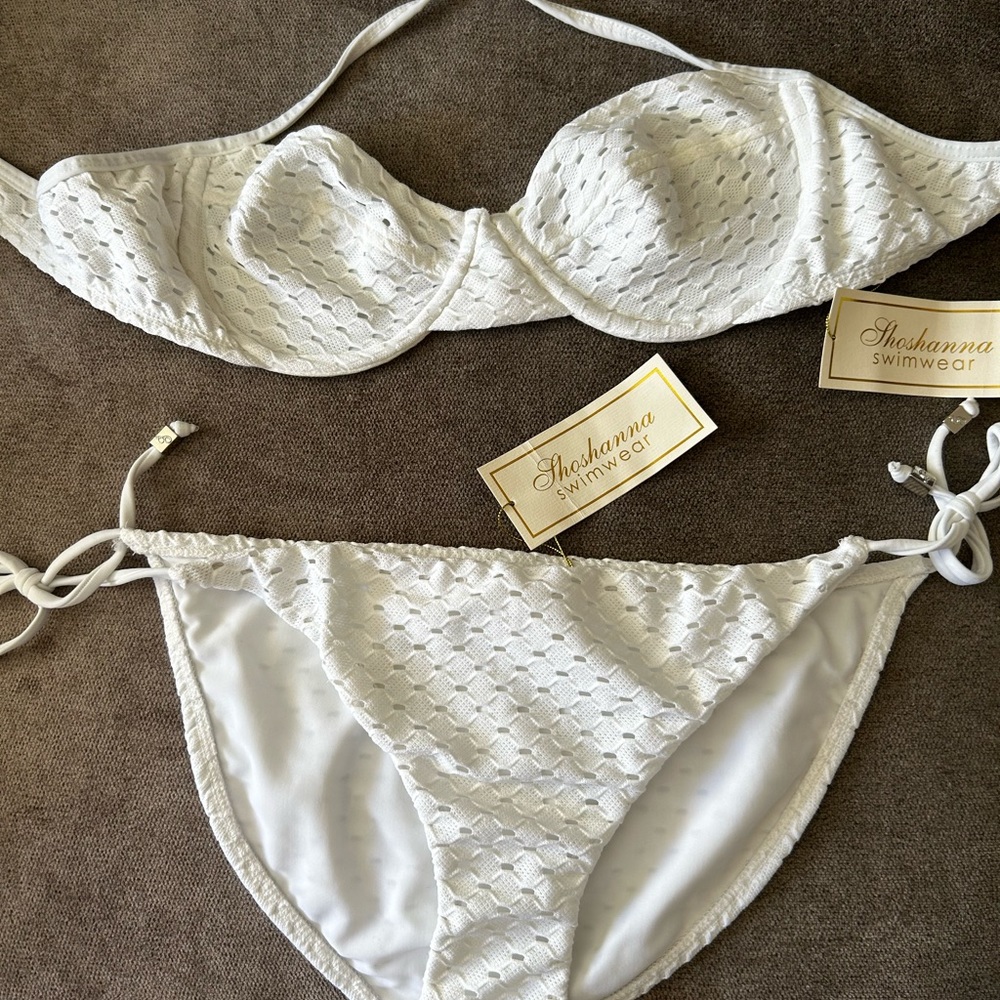 Shoshanna Eyelet Halter Bikini Top and Bottom Set White Size Large